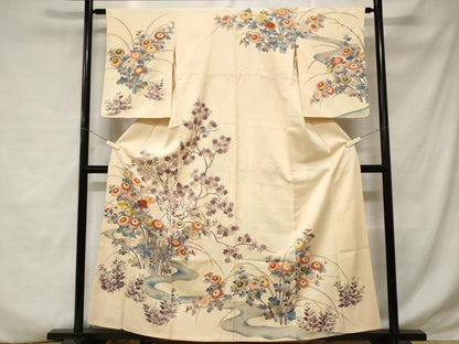 平和屋着物■訪問着　刺繍　流水枝花文　金彩　正絹　逸品　CABD3408ev