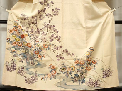 平和屋着物■訪問着　刺繍　流水枝花文　金彩　正絹　逸品　CABD3408ev
