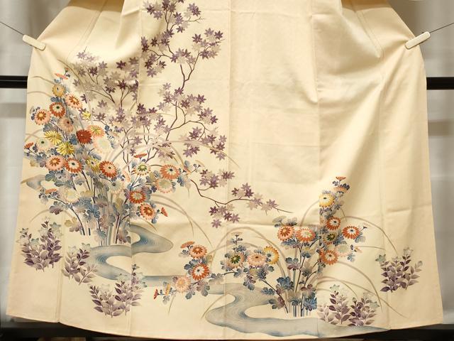 平和屋着物■訪問着　刺繍　流水枝花文　金彩　正絹　逸品　CABD3408ev