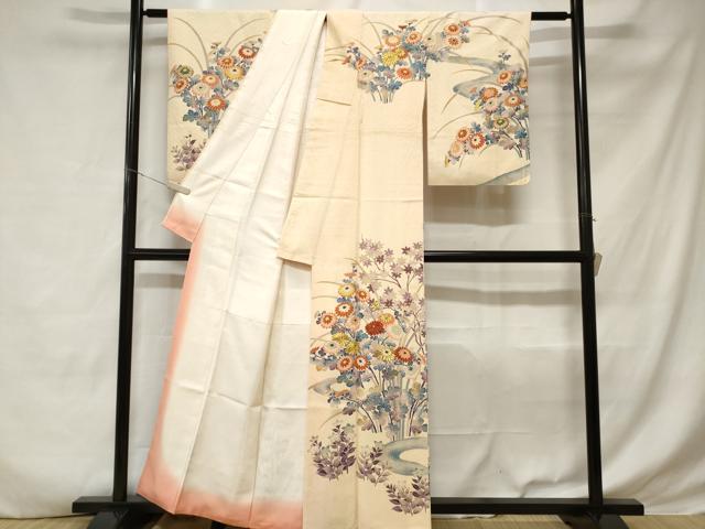 平和屋着物■訪問着　刺繍　流水枝花文　金彩　正絹　逸品　CABD3408ev