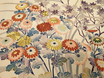 平和屋着物■訪問着　刺繍　流水枝花文　金彩　正絹　逸品　CABD3408ev