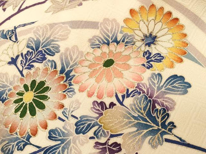 平和屋着物■訪問着　刺繍　流水枝花文　金彩　正絹　逸品　CABD3408ev