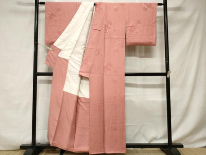 平和屋着物■上質な色無地　雪輪笠松地紋　薄紅色　正絹　逸品　CABD3413ev