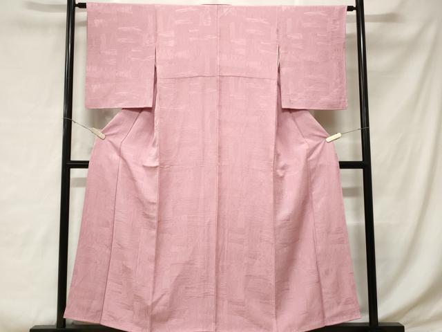 平和屋着物■上質な色無地　幾何学地紋　撫子色　正絹　逸品　CABD3415ev