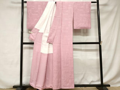 平和屋着物■上質な色無地　幾何学地紋　撫子色　正絹　逸品　CABD3415ev
