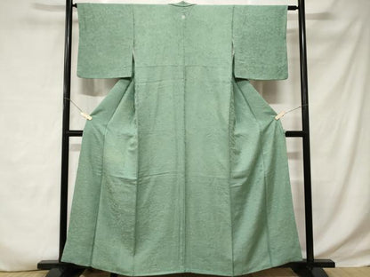 平和屋着物■上質な色無地　流水草花地紋　錆浅葱色　正絹　逸品　CABD3422ev