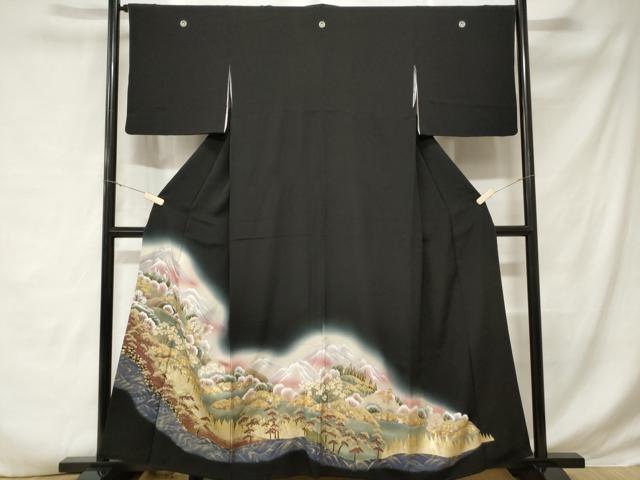 平和屋着物■豪華黒留袖　遠山樹林文　暈し染め　金彩　正絹　逸品　CABD3423ev