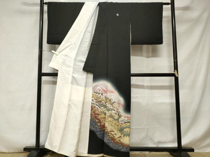 平和屋着物■豪華黒留袖　遠山樹林文　暈し染め　金彩　正絹　逸品　CABD3423ev