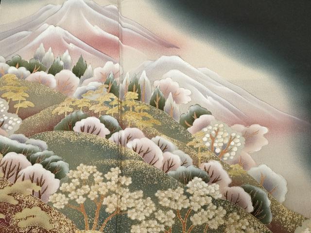 平和屋着物■豪華黒留袖　遠山樹林文　暈し染め　金彩　正絹　逸品　CABD3423ev