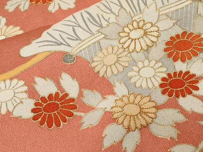 平和屋着物■訪問着　駒刺繍　御所車花文　金彩　正絹　逸品　CABD3427ev