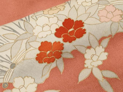 平和屋着物■訪問着　駒刺繍　御所車花文　金彩　正絹　逸品　CABD3427ev