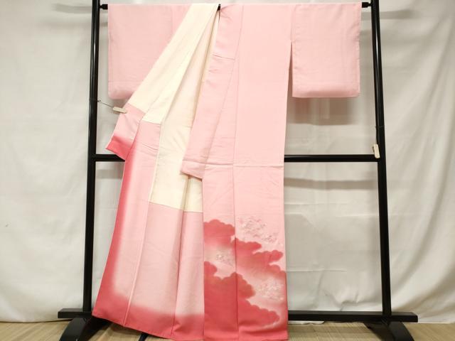 平和屋着物■色留訪問着　刺繍　雲取り松竹梅扇文　暈し染め　金糸　正絹　逸品　CABD3434ev