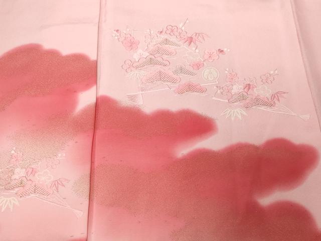平和屋着物■色留訪問着　刺繍　雲取り松竹梅扇文　暈し染め　金糸　正絹　逸品　CABD3434ev