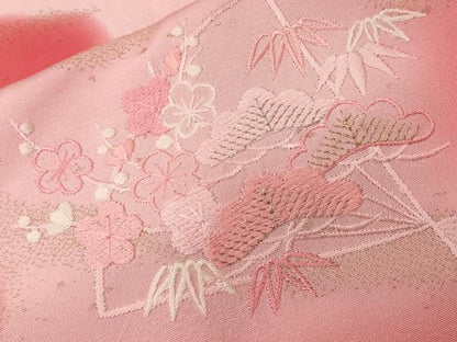 平和屋着物■色留訪問着　刺繍　雲取り松竹梅扇文　暈し染め　金糸　正絹　逸品　CABD3434ev