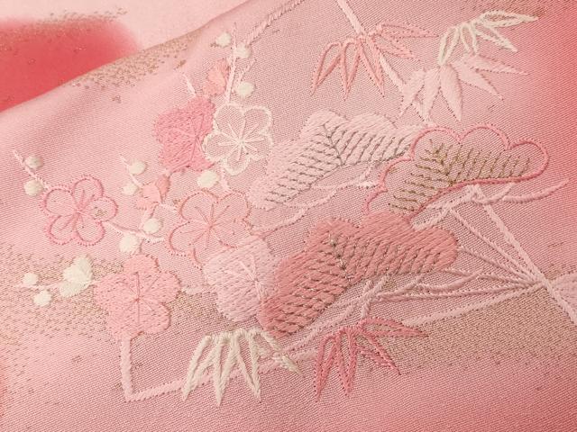 平和屋着物■色留訪問着　刺繍　雲取り松竹梅扇文　暈し染め　金糸　正絹　逸品　CABD3434ev