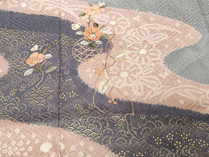 平和屋着物■訪問着　刺繍　絞り　道長花籠文　金彩　正絹　逸品　CABD3444ev