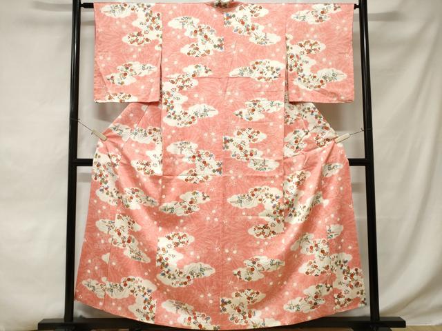 平和屋着物■上質な小紋　雲取り草花文　金彩　やまと誂製　正絹　逸品　CABD3448ev