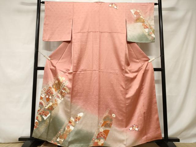 平和屋着物■訪問着 松竹梅花文 暈し染め 金彩 正絹 逸品 CABD3468ev
