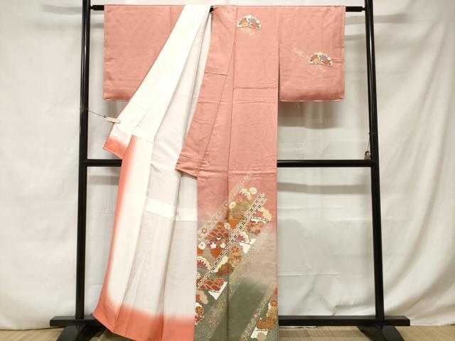 平和屋着物■訪問着 松竹梅花文 暈し染め 金彩 正絹 逸品 CABD3468ev