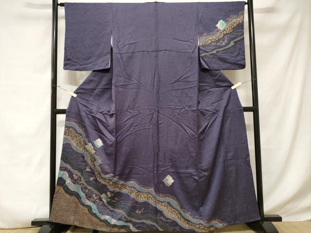 平和屋着物■訪問着 松皮菱道長花文 金銀彩 正絹 逸品 CABD3485ev