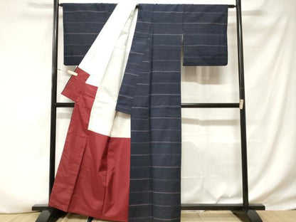 平和屋着物■上質な紬 横段文 正絹 逸品 CABD3494ev