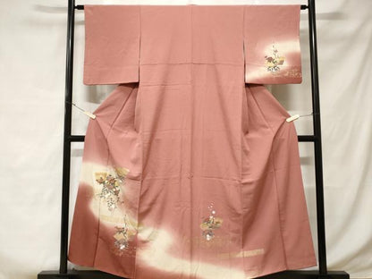 平和屋着物■訪問着 刺繍 地紙枝花文 暈し染め 金彩 正絹 逸品 CABD3502ev