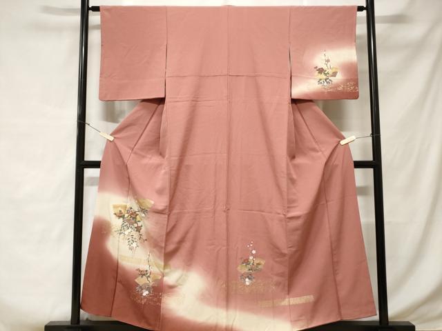 平和屋着物■訪問着 刺繍 地紙枝花文 暈し染め 金彩 正絹 逸品 CABD3502ev