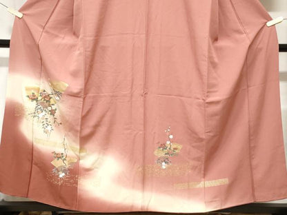 平和屋着物■訪問着 刺繍 地紙枝花文 暈し染め 金彩 正絹 逸品 CABD3502ev