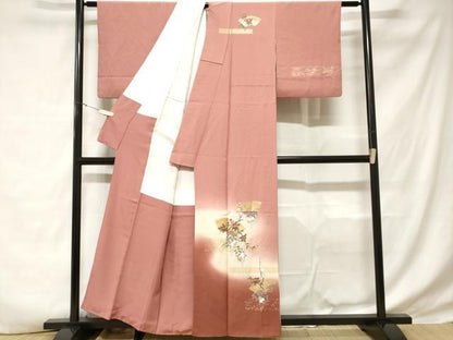 平和屋着物■訪問着 刺繍 地紙枝花文 暈し染め 金彩 正絹 逸品 CABD3502ev