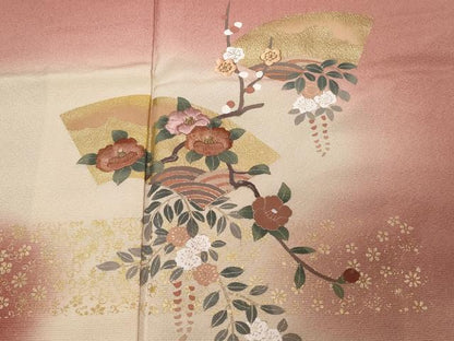 平和屋着物■訪問着 刺繍 地紙枝花文 暈し染め 金彩 正絹 逸品 CABD3502ev