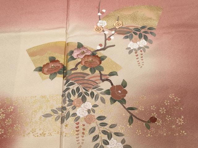 平和屋着物■訪問着 刺繍 地紙枝花文 暈し染め 金彩 正絹 逸品 CABD3502ev