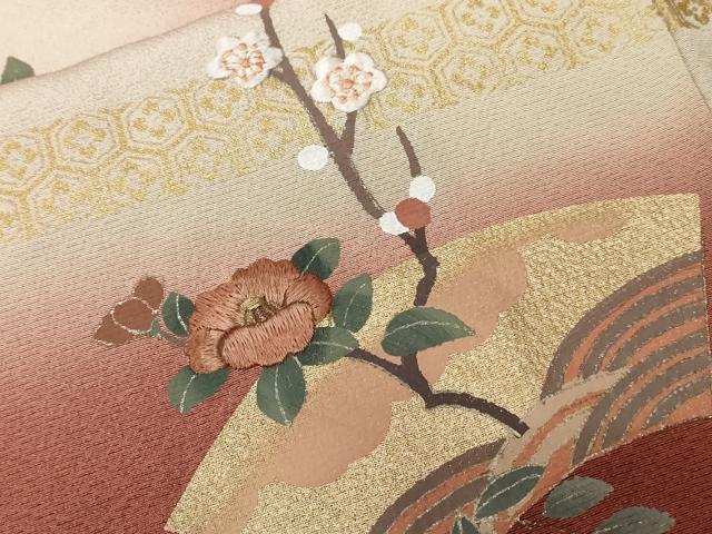 平和屋着物■訪問着 刺繍 地紙枝花文 暈し染め 金彩 正絹 逸品 CABD3502ev