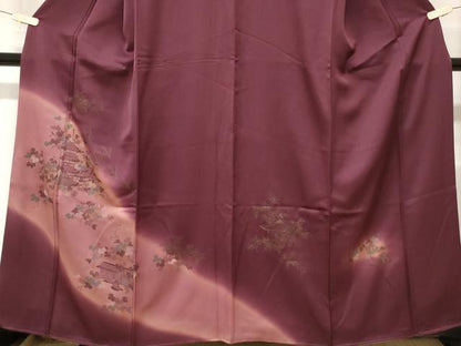 平和屋着物■訪問着 風景文 葡萄蔦の葉文 暈し染め 金彩 正絹 逸品 CABD3506ev