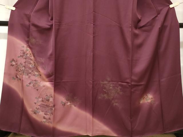 平和屋着物■訪問着 風景文 葡萄蔦の葉文 暈し染め 金彩 正絹 逸品 CABD3506ev