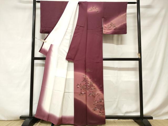 平和屋着物■訪問着 風景文 葡萄蔦の葉文 暈し染め 金彩 正絹 逸品 CABD3506ev