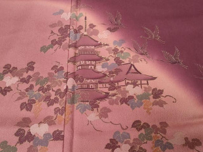 平和屋着物■訪問着 風景文 葡萄蔦の葉文 暈し染め 金彩 正絹 逸品 CABD3506ev