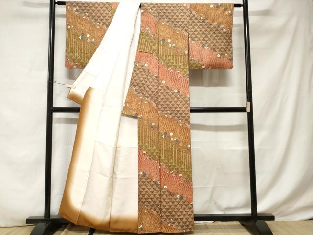 平和屋着物■上質な紬 吉祥花蝶文 金彩 正絹 逸品 CABD3508ev