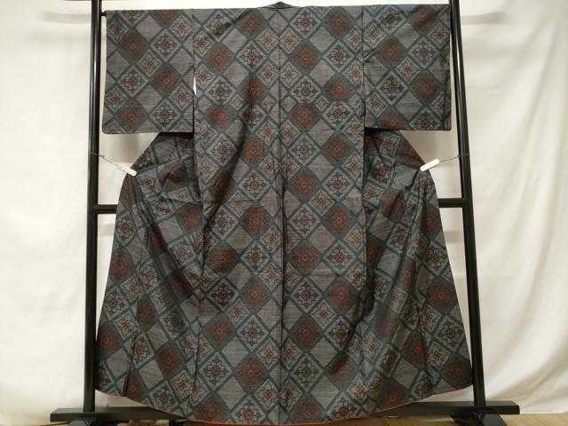 平和屋着物■本場大島紬 菱花文 正絹 逸品 CABD3534ev