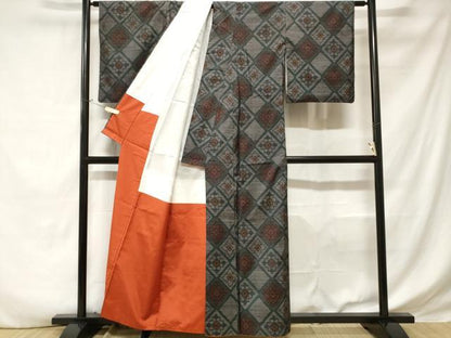 平和屋着物■本場大島紬 菱花文 正絹 逸品 CABD3534ev