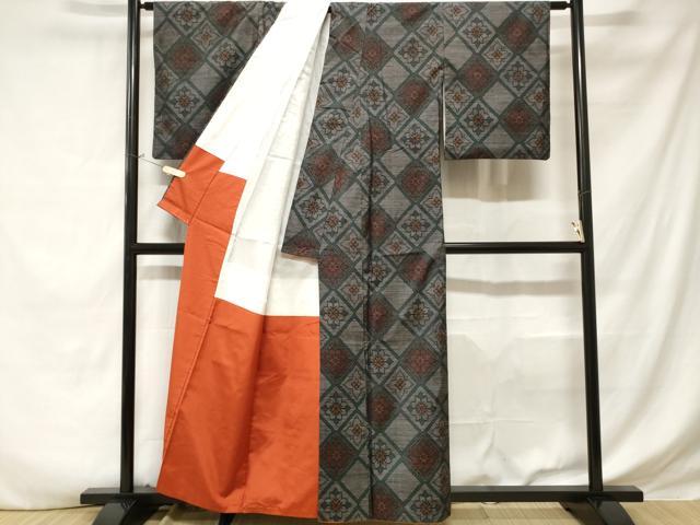 平和屋着物■本場大島紬 菱花文 正絹 逸品 CABD3534ev