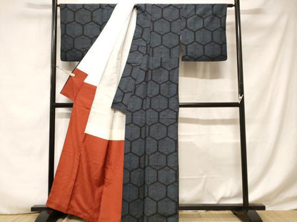 平和屋着物■上質な紬 亀甲文 正絹 逸品 CABD3537ev