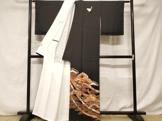 平和屋着物■豪華黒留袖 駒刺繍 宝尽くし松文 金銀彩 正絹 逸品 CABD3545ev