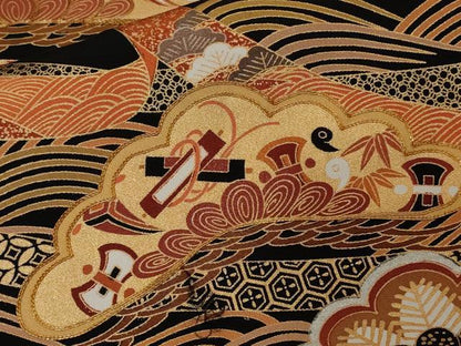 平和屋着物■豪華黒留袖 駒刺繍 宝尽くし松文 金銀彩 正絹 逸品 CABD3545ev