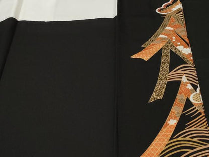 平和屋着物■豪華黒留袖 駒刺繍 宝尽くし松文 金銀彩 正絹 逸品 CABD3545ev