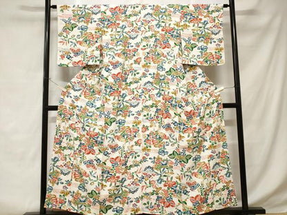 平和屋着物■上質な小紋 型染め 枝花文 正絹 逸品 CABD3553ev