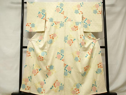 平和屋着物■上質な小紋 駒刺繍 切嵌花文 正絹 逸品 CABD3564ev