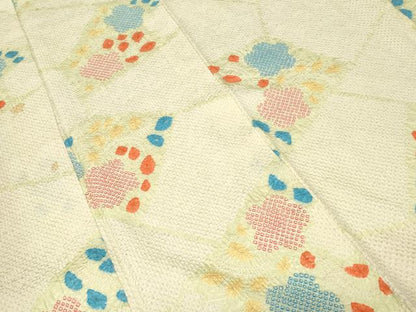 平和屋着物■上質な小紋 駒刺繍 切嵌花文 正絹 逸品 CABD3564ev