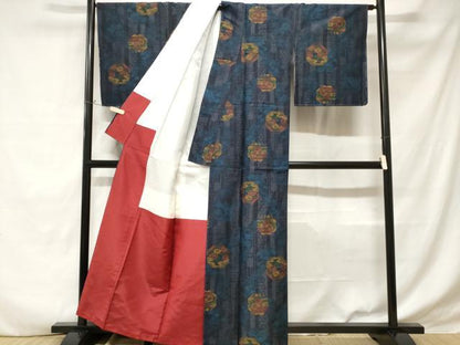 平和屋着物■上質な紬 吉祥花文 正絹 逸品 CABD3569ev