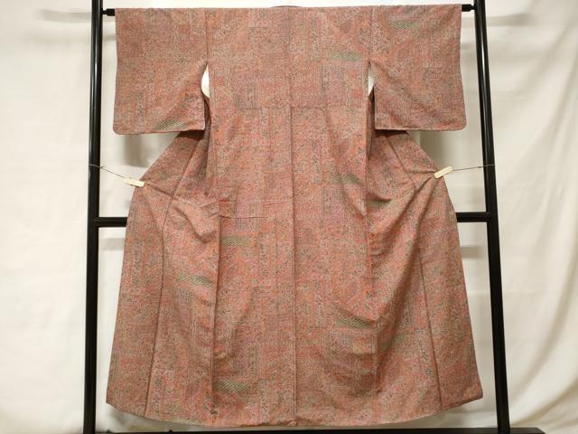 平和屋着物■上質な小紋　切嵌更紗花文　正絹　逸品　CABD3614ev