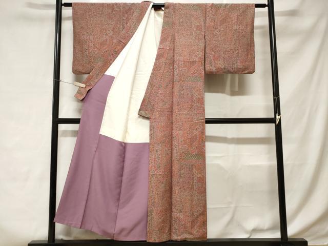 平和屋着物■上質な小紋　切嵌更紗花文　正絹　逸品　CABD3614ev
